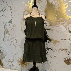 Parker silk halter mini-dress in dark green